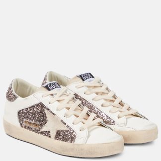 acheter du luxe Golden Goose Baskets Super-Star en cuir pailleté blanc