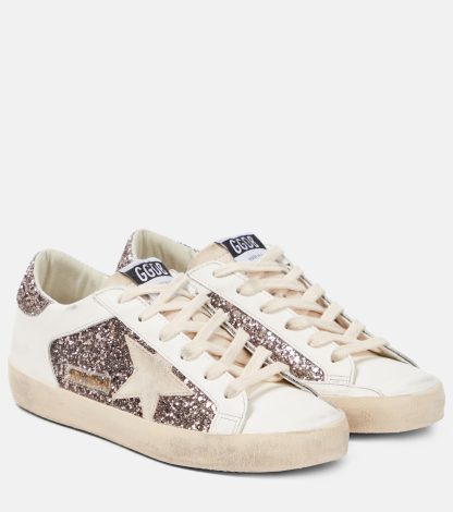 acheter du luxe Golden Goose Baskets Super-Star en cuir pailleté blanc