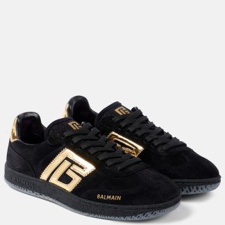 acheter un designer Balmain Baskets Swan en daim garnies de cuir noir