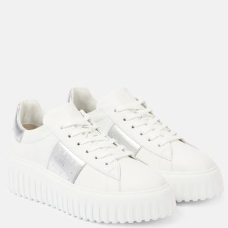 acheter un designer Hogan Baskets à plateforme en cuir H-Stripes blanc