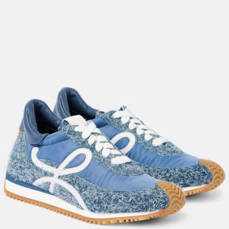 acheter un designer Loewe Baskets Flow Runner en denim bordé de daim bleu