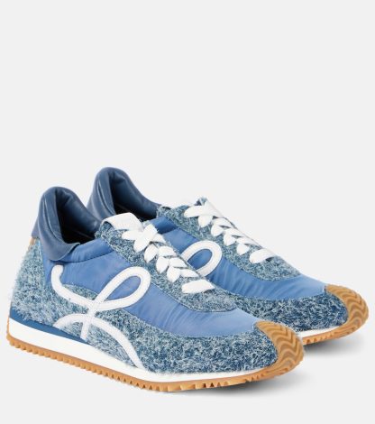 acheter un designer Loewe Baskets Flow Runner en denim bordé de daim bleu