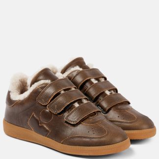 créateur de contrefaçons Isabel Marant Baskets Beth en cuir doublé de shearling marron