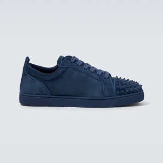 créateur de mode Christian Louboutin Louis Junior Spikes baskets en daim bleu