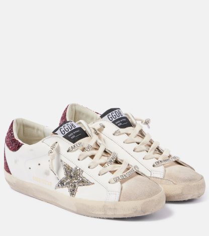 créateur de mode Golden Goose Baskets Super-Star en cuir embelli blanc