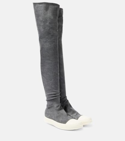 créateur de mode Rick Owens DRKSHDW High Sock denim over-the-knee boots gris