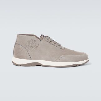 créateur en gros Berluti Echappée Scritto Mid Top chaussures derby en daim gris