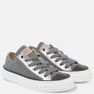 créateur en gros Brunello Cucinelli Baskets en toile garnies de perles en cuir gris