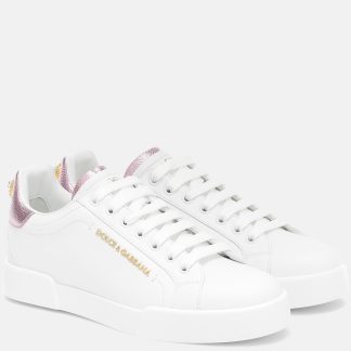 créateur en gros Dolce & Gabbana Baskets en cuir Portofino blanc