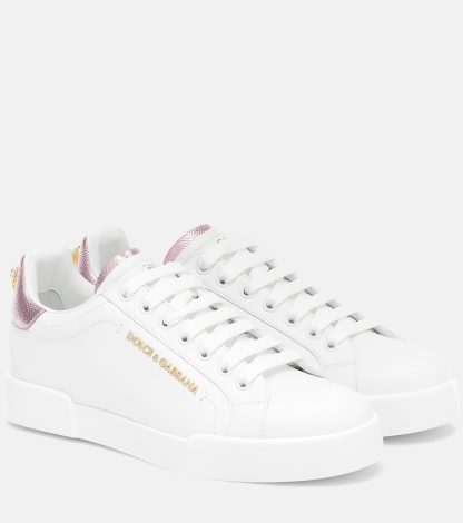 créateur en gros Dolce & Gabbana Baskets en cuir Portofino blanc