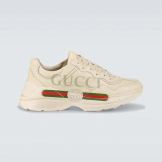 créateur en gros Gucci Baskets en cuir Rhyton blanc