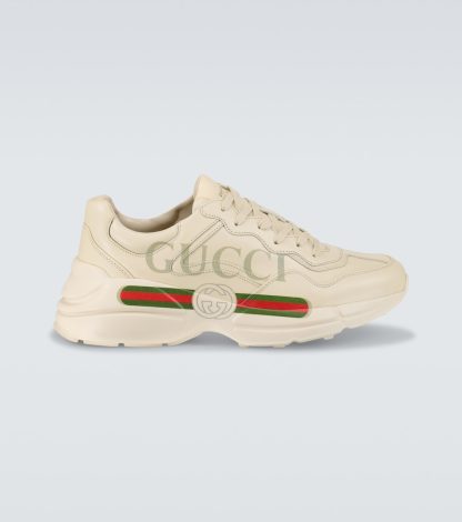 créateur en gros Gucci Baskets en cuir Rhyton blanc