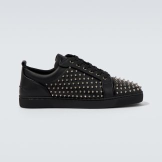 designer bon marché Christian Louboutin Louis Spikes Junior baskets en cuir noir