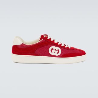 designer bon marché Gucci Baskets en daim et toile G à emboîtement rouge