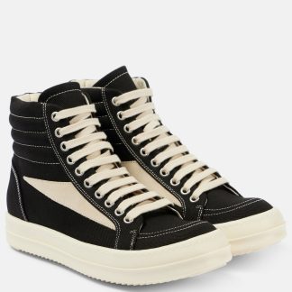 designer bon marché Rick Owens Baskets montantes en denim bordées de daim noir