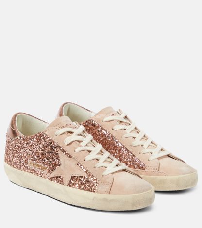 designer de haute qualité Golden Goose Baskets Super-Star en daim pailleté rose