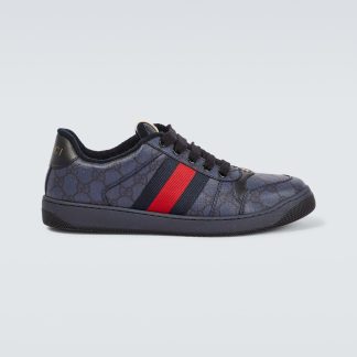 designer de haute qualité Gucci Baskets GG bordées de cuir Screener bleu