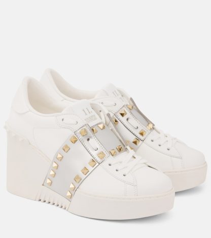 designer de haute qualité Valentino Garavani Baskets compensées en cuir Open Disco blanc