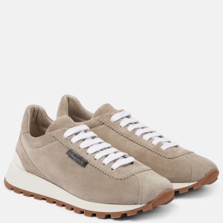 faux luxe Brunello Cucinelli Baskets Runner en daim beige