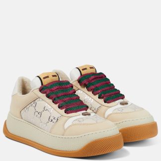 faux luxe Gucci Baskets en toile bordées de cuir Screener GG