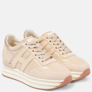 faux luxe Hogan Midi H222 baskets à plateforme en daim beige