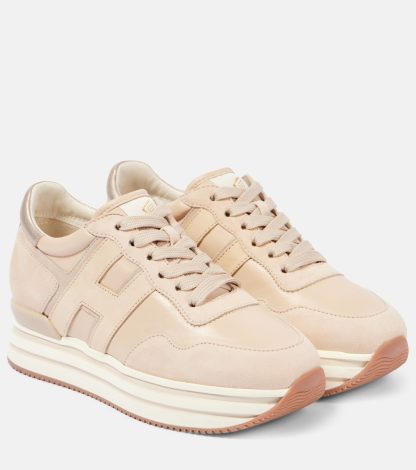 faux luxe Hogan Midi H222 baskets à plateforme en daim beige