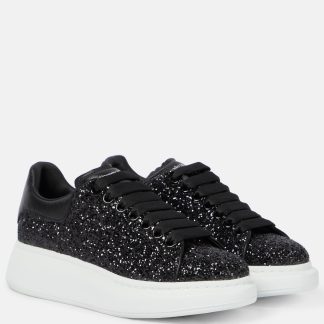 haute qualité luxe Alexander McQueen Baskets oversize en cuir embelli noir