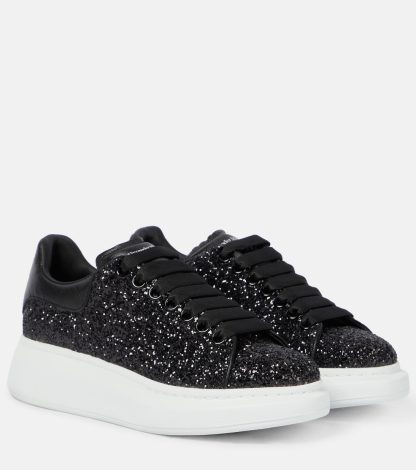 haute qualité luxe Alexander McQueen Baskets oversize en cuir embelli noir