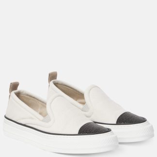 haute qualité luxe Brunello Cucinelli Baskets monili-embellished slip-on blanc