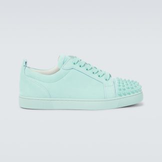 haute qualité luxe Christian Louboutin Louis Junior Spikes baskets en cuir bleu