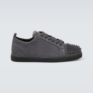 haute qualité luxe Christian Louboutin Louis Junior Spikes baskets en daim gris