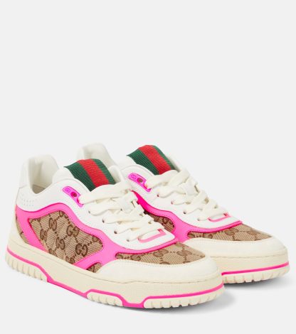 haute qualité luxe Gucci Baskets Gucci Re-Web en cuir blanc