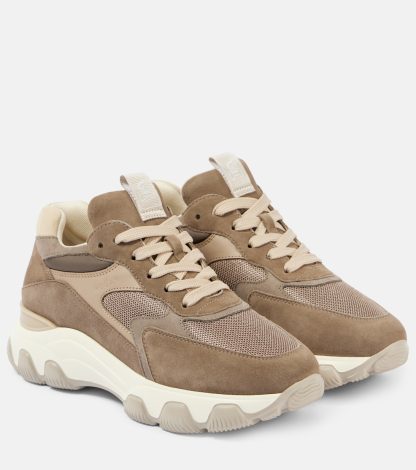 haute qualité luxe Hogan Hogan Hyperactive Baskets bordées de daim beige