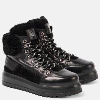 luxe bon marché Bogner Bottes en cuir bordées de cisaillement noir