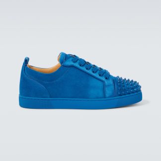 luxe bon marché Christian Louboutin Louis Junior Spikes baskets en daim bleu