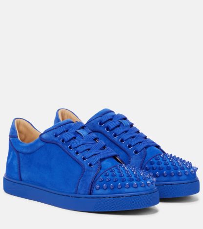 luxe bon marché Christian Louboutin Vieira Spikes sneakers en daim bleu