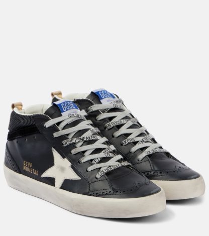 luxe bon marché Golden Goose Baskets Mid Star en cuir noir