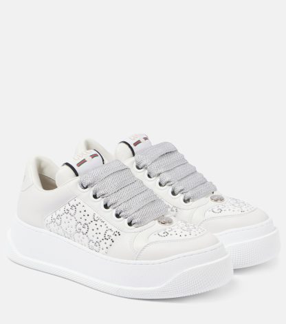 luxe bon marché Gucci Screener GG embellished leather sneakers white