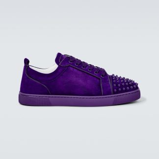 mode luxe Christian Louboutin Louis Junior Spikes baskets en daim violet