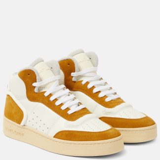 mode luxe Saint Laurent Baskets SL/80 en cuir et daim blanc