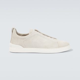 mode luxe Zegna Baskets en daim Triple Stitch blanches