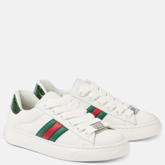 réplique de designer Gucci Baskets en cuir à rayures Ace Web blanches