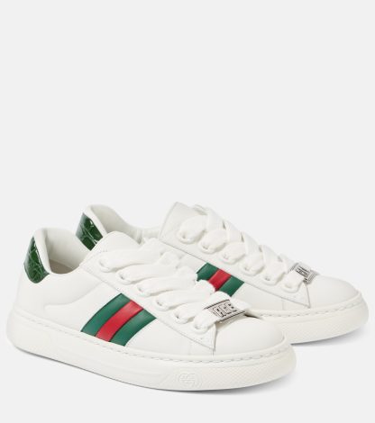 réplique de designer Gucci Baskets en cuir à rayures Ace Web blanches