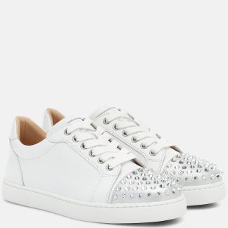 réplique de luxe Christian Louboutin Vieira Spikes Krystal sneakers white