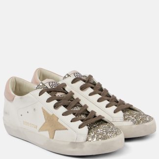 réplique de luxe Golden Goose Baskets Super-Star en cuir pailleté blanc