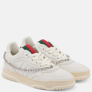 réplique de luxe Gucci Gucci Re-Web embellies leather sneakers white