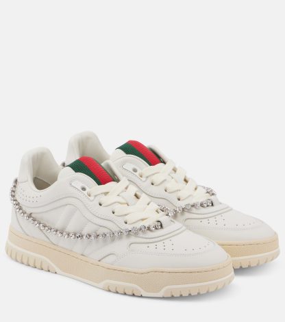 réplique de luxe Gucci Gucci Re-Web embellies leather sneakers white