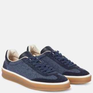 réplique de luxe Loro Piana Baskets en denim bordées de daim Tennis Walk bleu