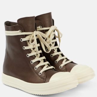 réplique de luxe Rick Owens Baskets montantes en cuir Porterville marron