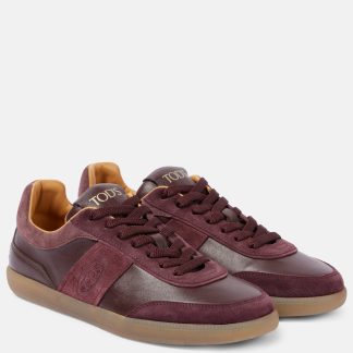 réplique de luxe Tods Baskets Tabs en cuir bordé de daim rouge